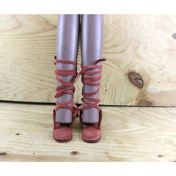 Free People Sandals 7.5 Red Leather Dahlia Gladiator Lace Up Shoes - Picture 4 of 8